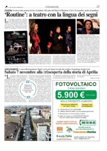 14-15 Novembre 2015, Teatro Le Maschere a Roma. Routine