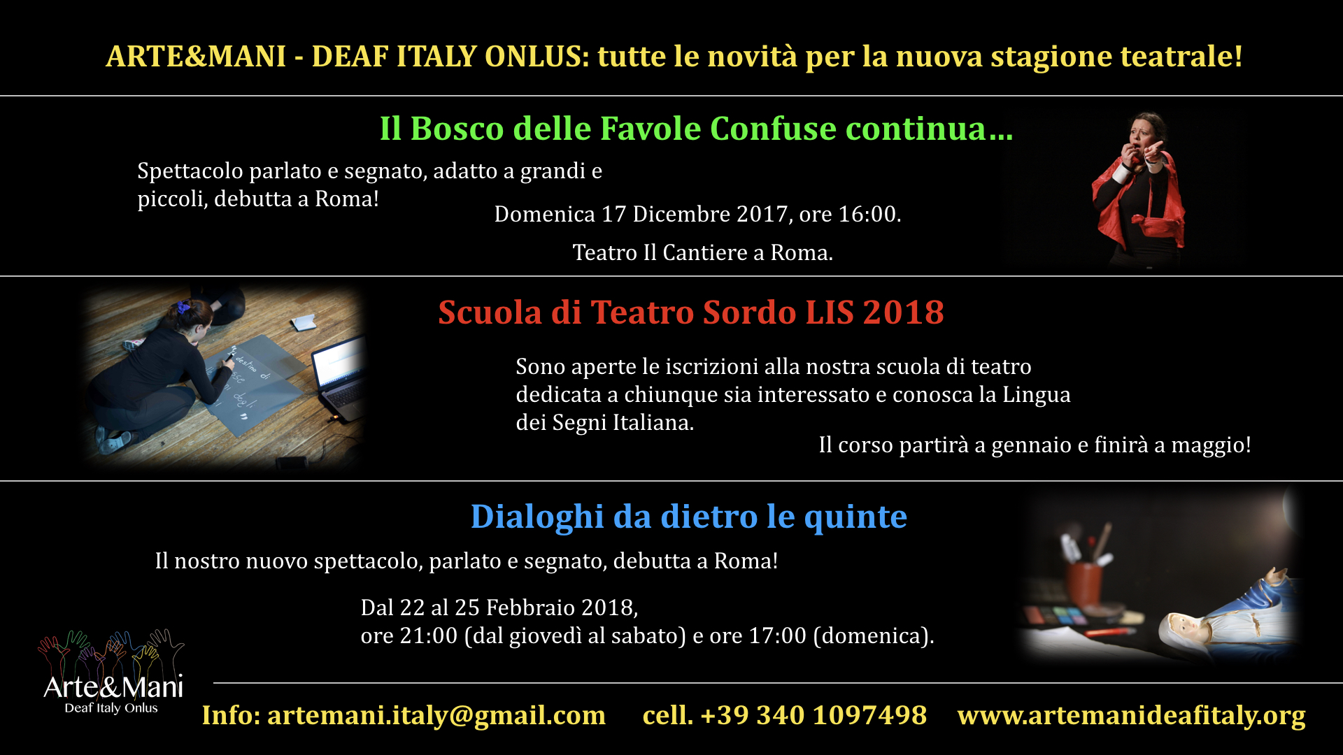 ARTE&MANI - DEAF ITALY ONLUS: tutte le novità per la nuova stagione teatrale!